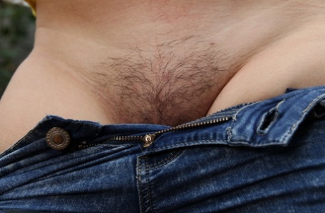 Adorable Australian with huge juggs Christina toys her hairy twat outdoors