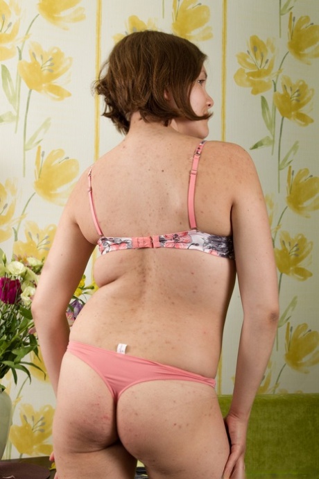 Brunette teen with huge nipples Clarissa shows her hairy jungle between legs