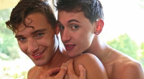 Cute twinks Brock Mason and Tyler Morgan enjoying intense sofa sex
