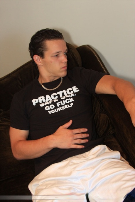 Hot gay Lee Stephens pulls out his his dick and strokes it in solo action