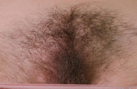 Hairy American housewife Katie Zucchini displays her furry crotch up close