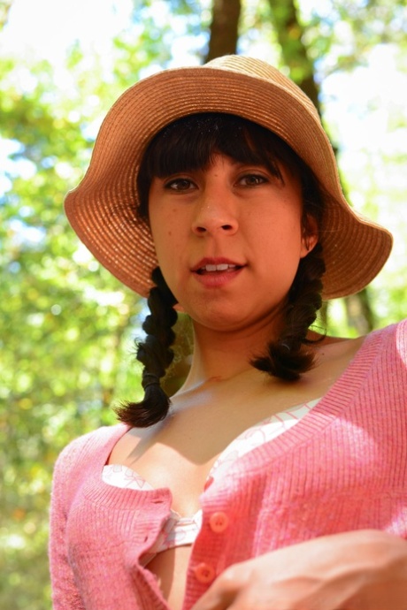 Latina Vivi Marie strips and shows her hairy cunt while camping in the woods
