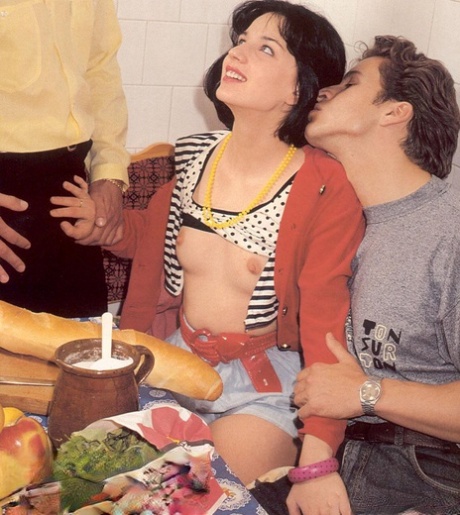 Sweet teen Sofi Ryan sucks dicks and gets fucked in a hot vintage threesome