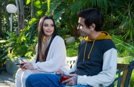 Curvy Canadian Aria Lee opens her mouth for a facial after hardcore sex