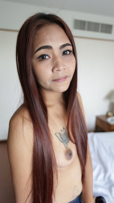 Cute Asian babe Bell strips naked & fucks in missionary & doggystyle positions