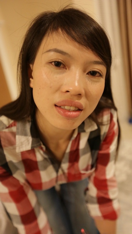 Cute Asian Trang gets her super hairy pussy ravished at the hotel room in POV